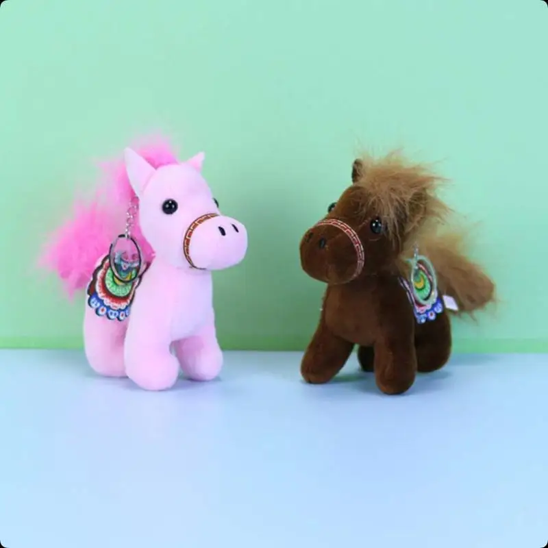Colgante de poni de peluche de dibujos animados para niños, muñeco de peluche de poni suave y encantador, llavero de coche con dije, regalos de mascota de Año Nuevo