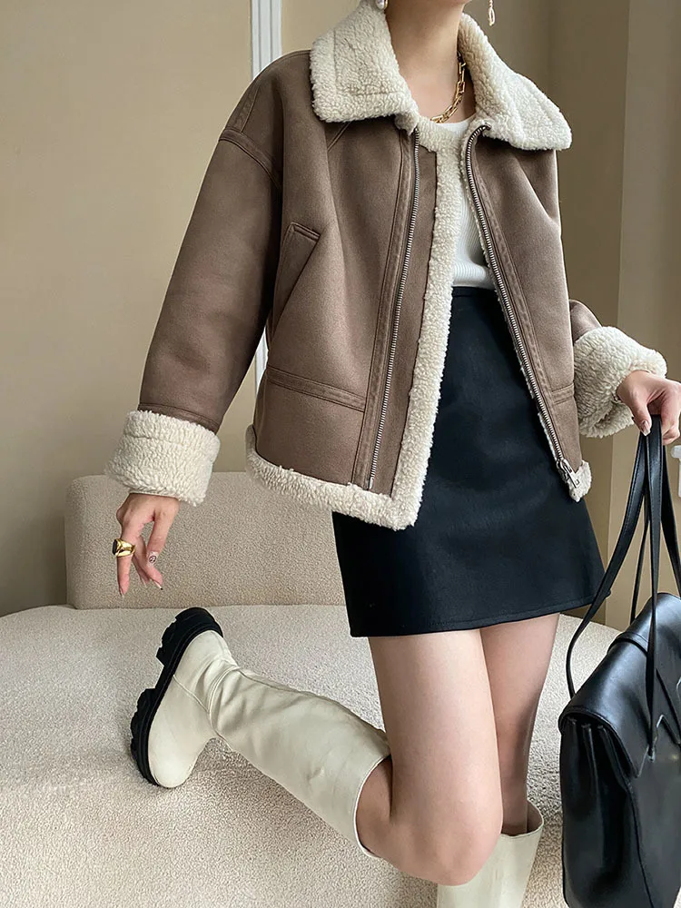 

Fur One Biker Coat New Down Thickened Long-sleeved Women's Coat Fashion Leather Jacket Women Winter Women's Clothing 2022