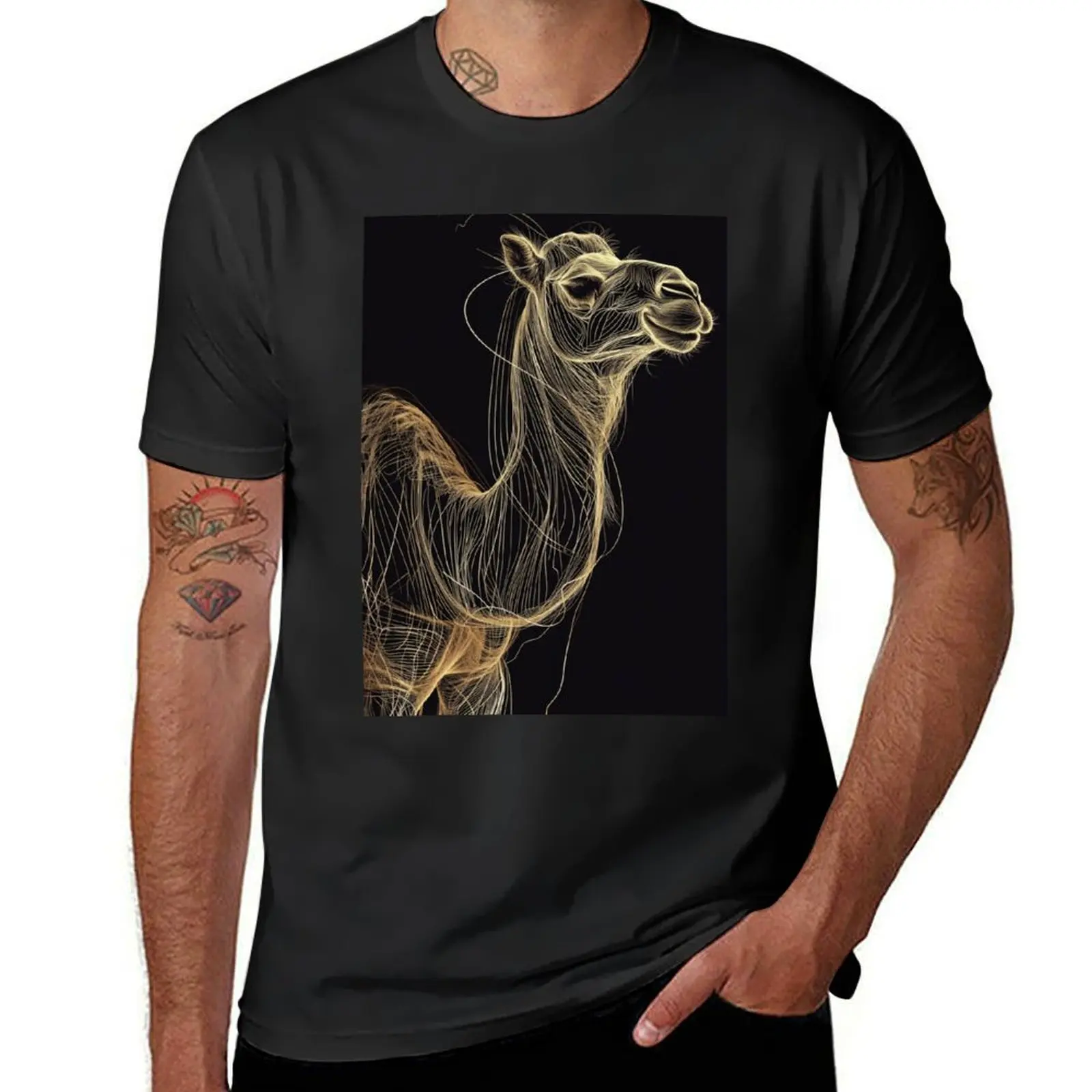 Linear Image of a Camel: Minimalistic Elegance in an Abstract Graphic Design T-Shirt boys animal print Men's clothing