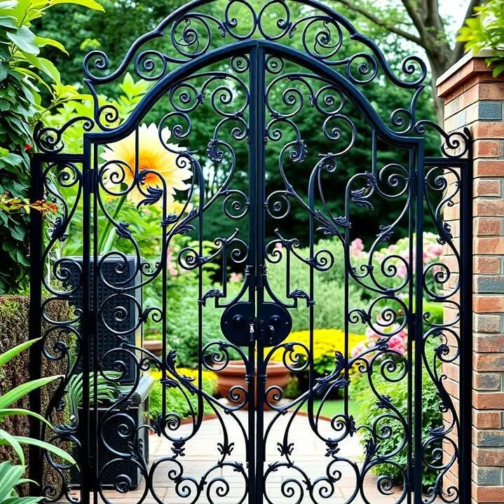 

Декоративные кованые садовые ворота с арочным верхом