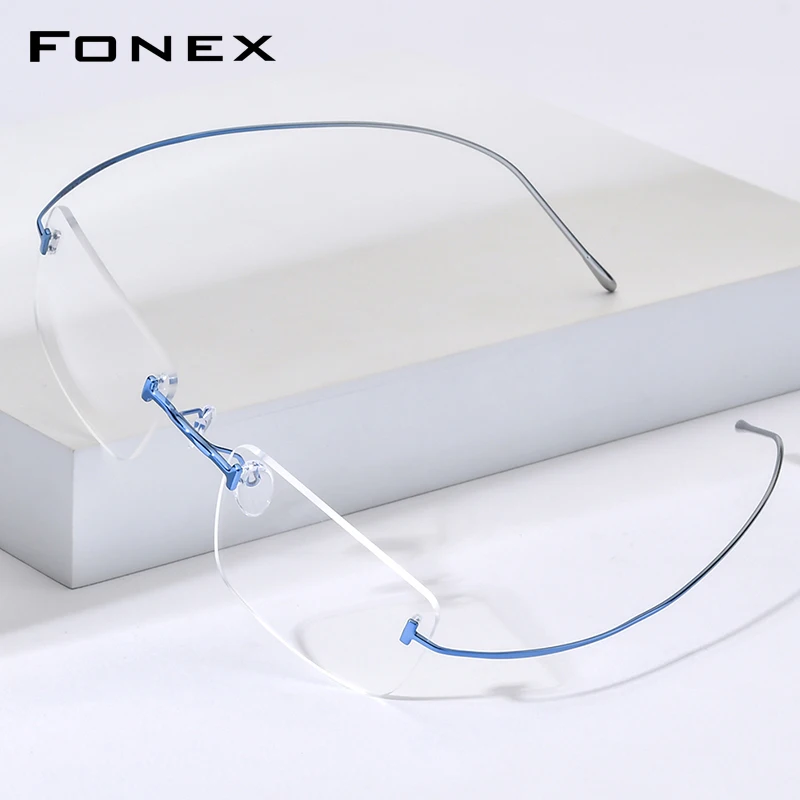 FONEX Titanium Eyeglasses Frame Men Brand Design Rimless Square Glasses High-Quality Frameless Ultralight-Weight Eyewear 85871