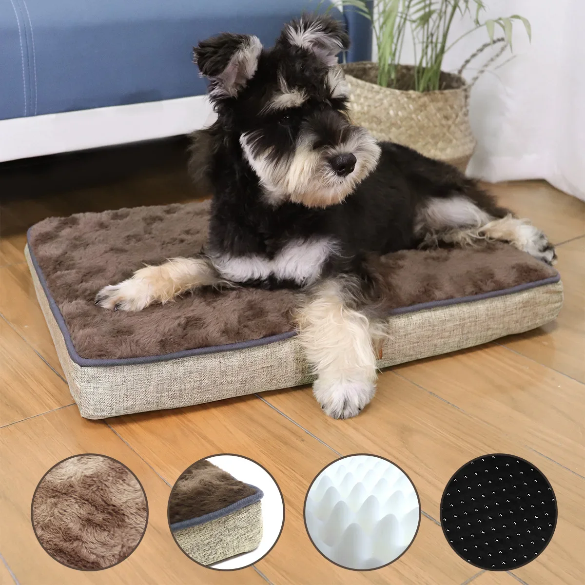 

Memory Removable Foam Pet Bed With Washable Faux Fur Cover Orthopedic Waterproof Dog Bed For Crate Anti-Slip Bottom Dog Bed