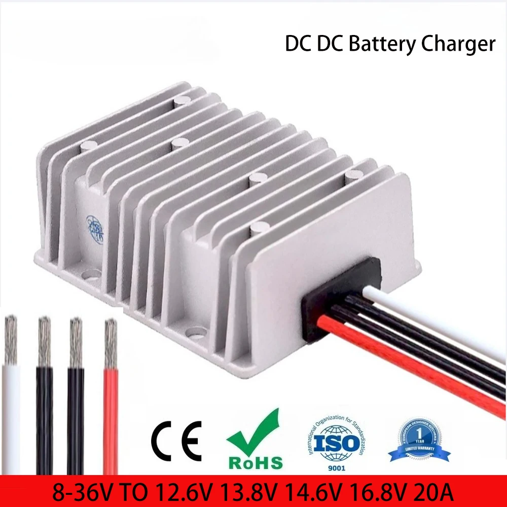 DC-DC Battery Charger 12V 24V 8-36V to DC12.6V 13.8V 14.6V 16.8V 20A Constant Current for Lithium Lead-acid Batteries  Lifepo4
