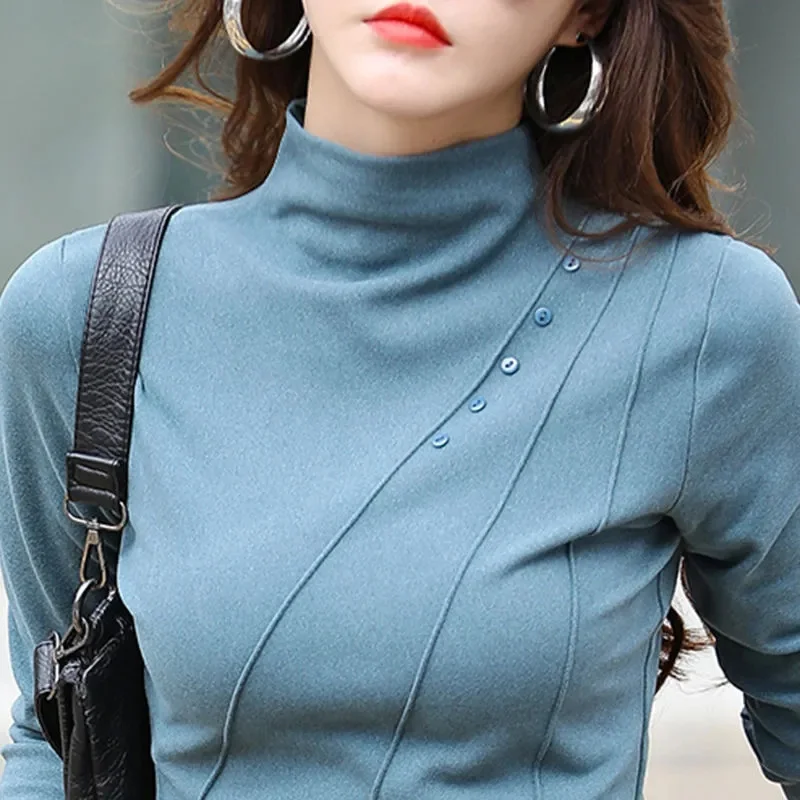 2024 New Female Spring Autumn Half Turtleneck Bottom Shirt Long Sleeve Large Size Slim T-shirt With Middle-aged Mother Warm Top