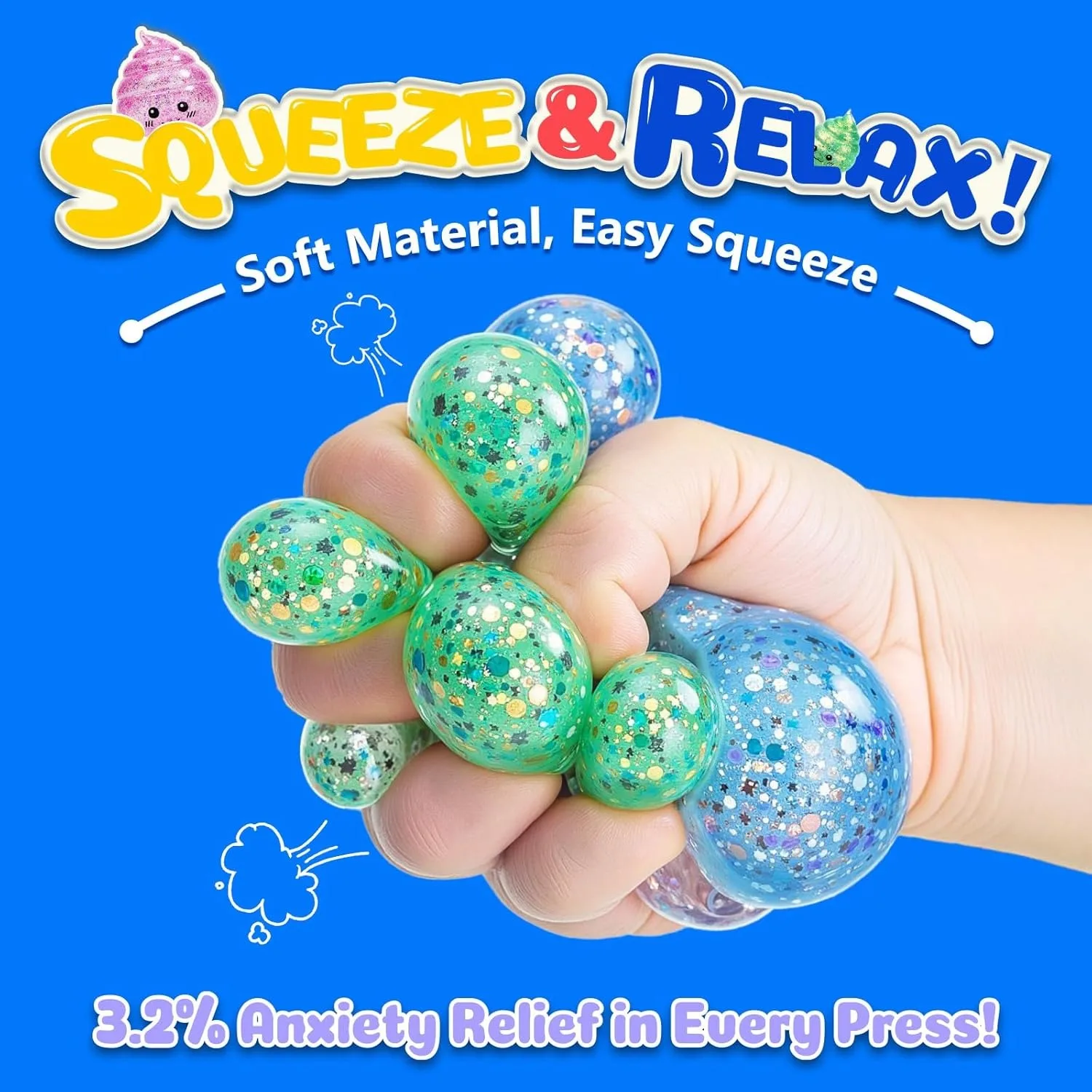 Prank Gift Glitter Funny Stress Ball Squishy Poo Squishies Toys Stretch Squeeze Fidget Novelty Toys Adults Fool Halloween Day view 6