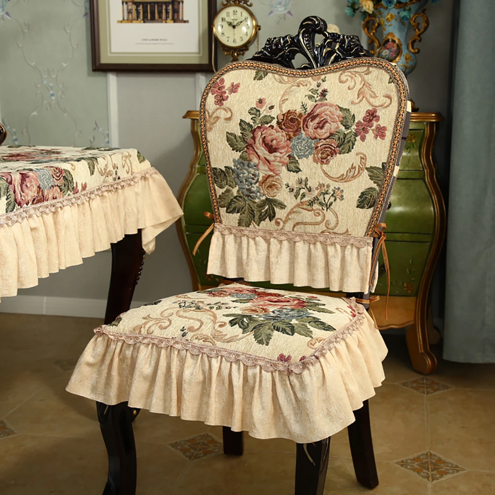 

Luxury European Dining Table Chair Cover Home Dining Room Decor Four Seasons Universal Jacquard Chair Cushion Chair Back Cover