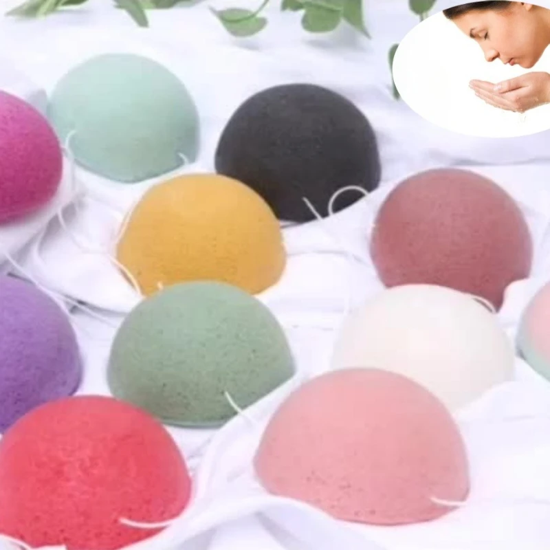 1Pc 繊維材料ラウンド洗顔角質除去剤洗顔クリーニングスポンジ洗顔パフこんにゃくクリーニングスポンジマルチカラー