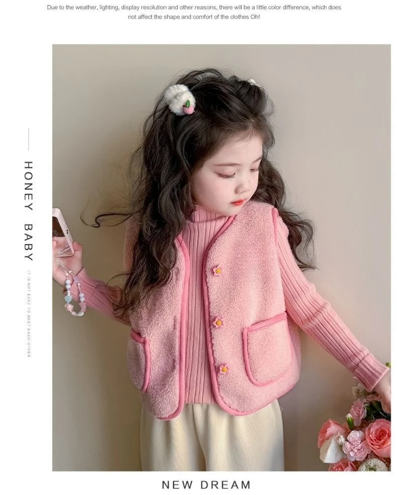 2026 Herbst Winter Baby Polar Fleece Warme Weste Mädchen Plüschweste Einreihig Kinder Warme Modische Warme Jacke – Detail 17