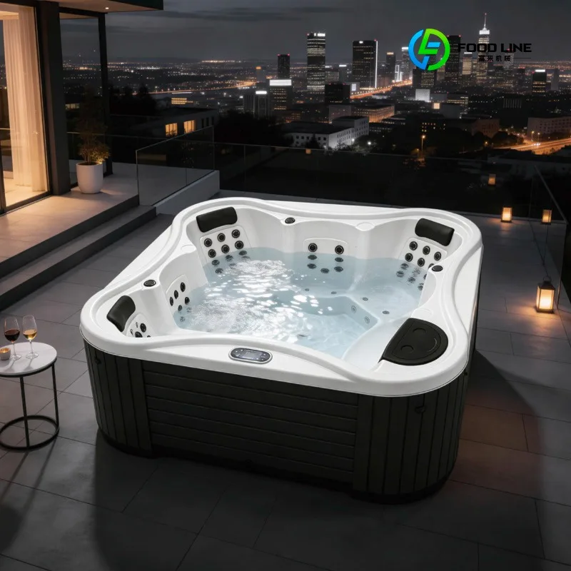 FL Customized 6 Person Large Square Outdoor Spa Pools Acrylic Hot Tub with Whirlpool Massage for Adults & Children Above Ground
