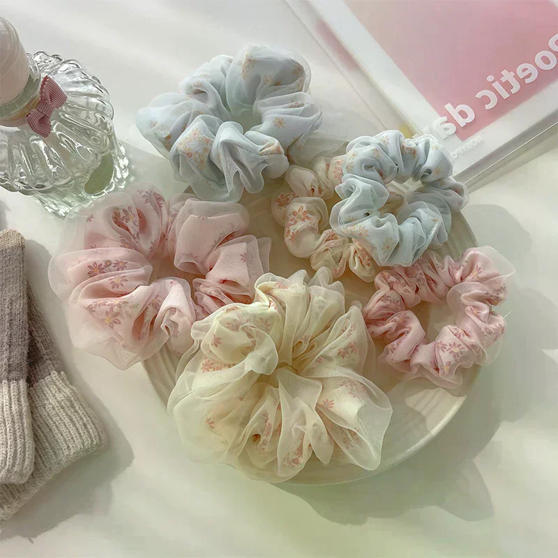 Gumki do włosów z podwójnej warstwy jedwabnej organzy, słodkie kwiatowe opaski do włosów dla dziewczynek, gumki do kucyków, gumki recepturki, akcesoria do włosów.