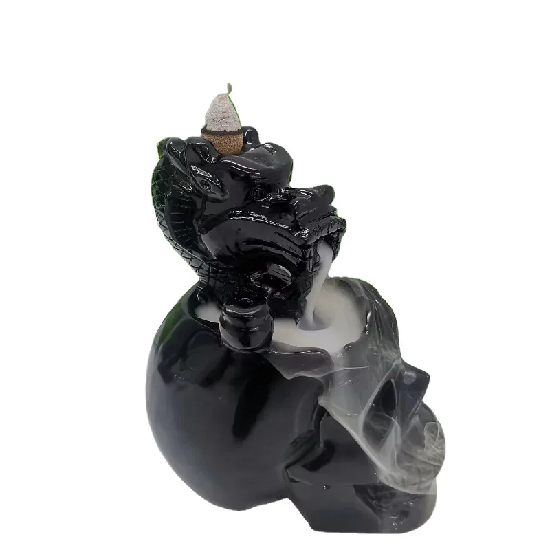 Wholesale Black Obsidian Dragon Skulls  Backflow Incense  Holder Crystal Incense Burner