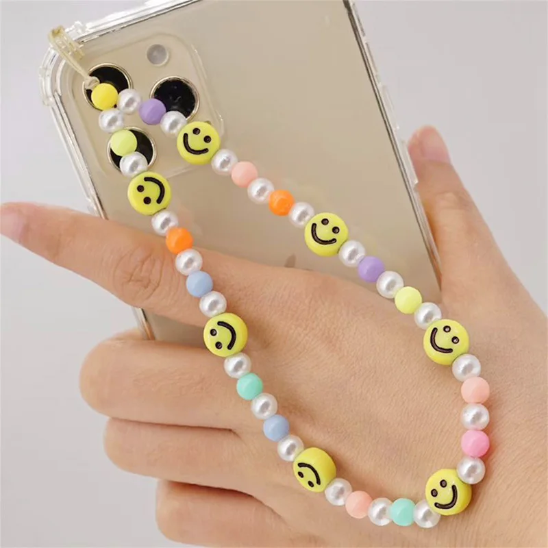 Simple Clay Fruit Charm Phone Chain Jewelry for Women Phone Lanyard Acrylic Resin Evil Eye Star Phone Case Strap DIY Accessories