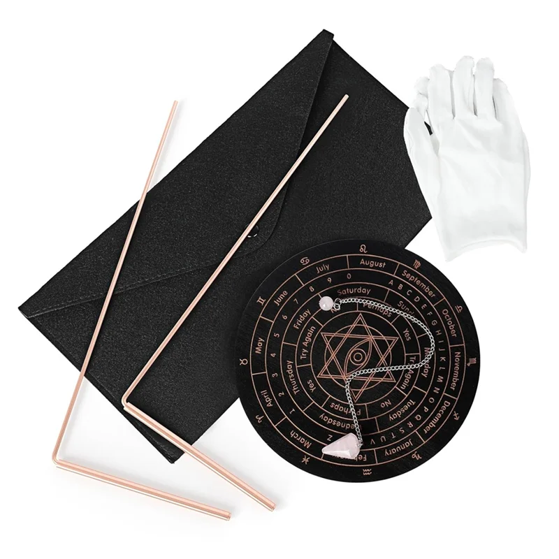 A69Z Copper Dowsing Rods 2PCS, Divining Rods Withpendulum & Divination Mat Forwater (Along Withbag & Gloves)