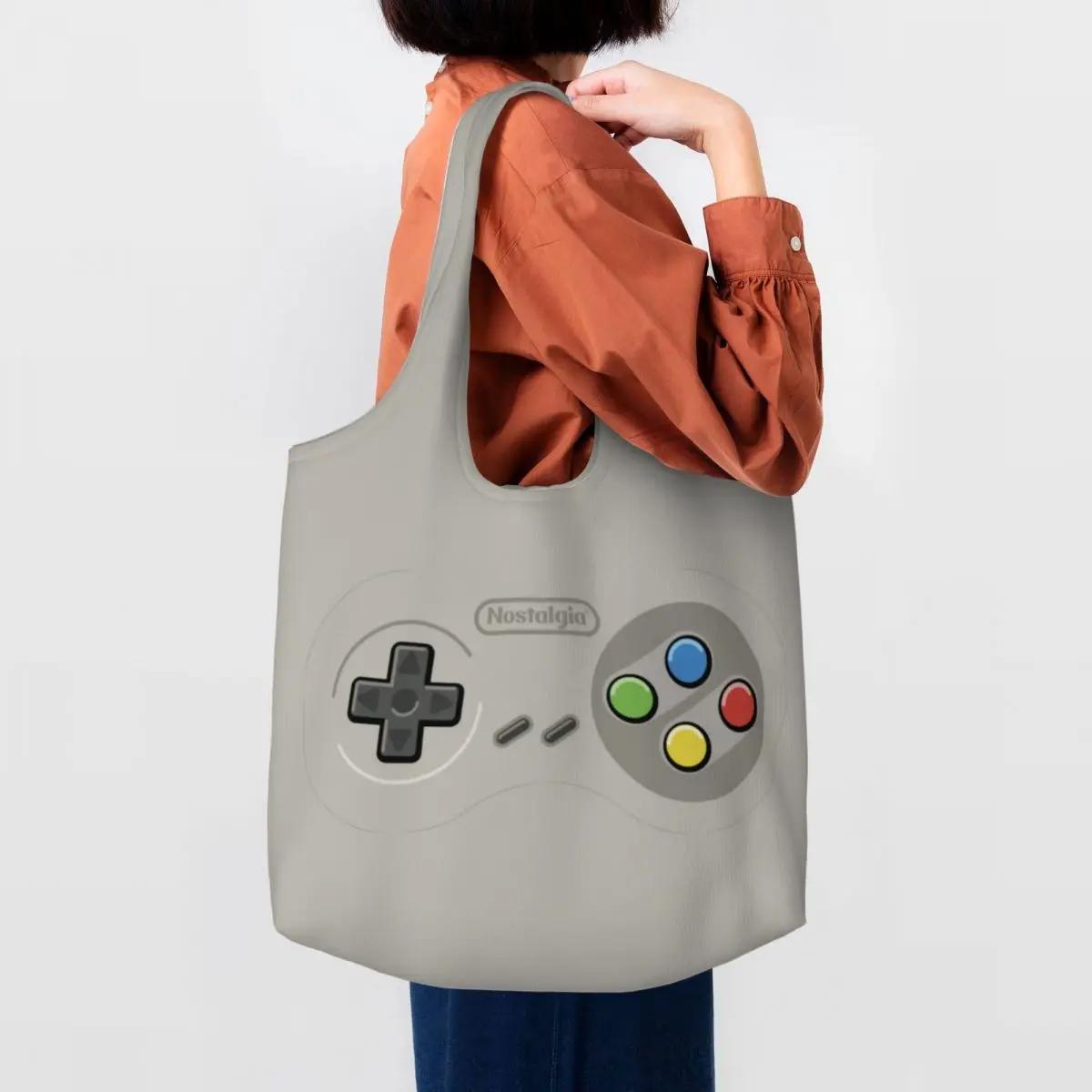 Custom Video Game Turbo Controller Nostalgia Groceries Shopping Bag Canvas Shopper Tote Shoulder Bags Capacity Portable Handbag