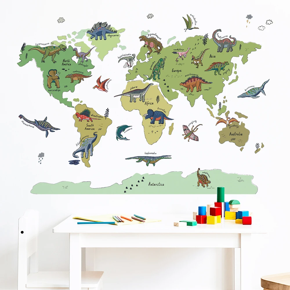 Creative Dinosaur Map Kids Wall Stickers for Nursery Play room Kindergarten Decor Removable Waterproof Wall Decals Tile Posters