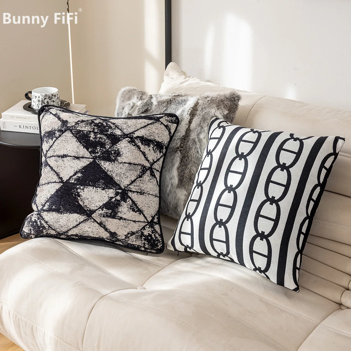 Black And White Abstract Pattern Throw Pillow Covers Luxury Jacquard Decorative Plush Cushion Cases For Sofa Bed Living Room