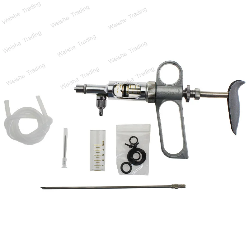 

Jiashan 2ML Metal Continuous Injector, Vaccine Poultry Gun Type 5ml Veterinary Pig Bovine Injection Needle