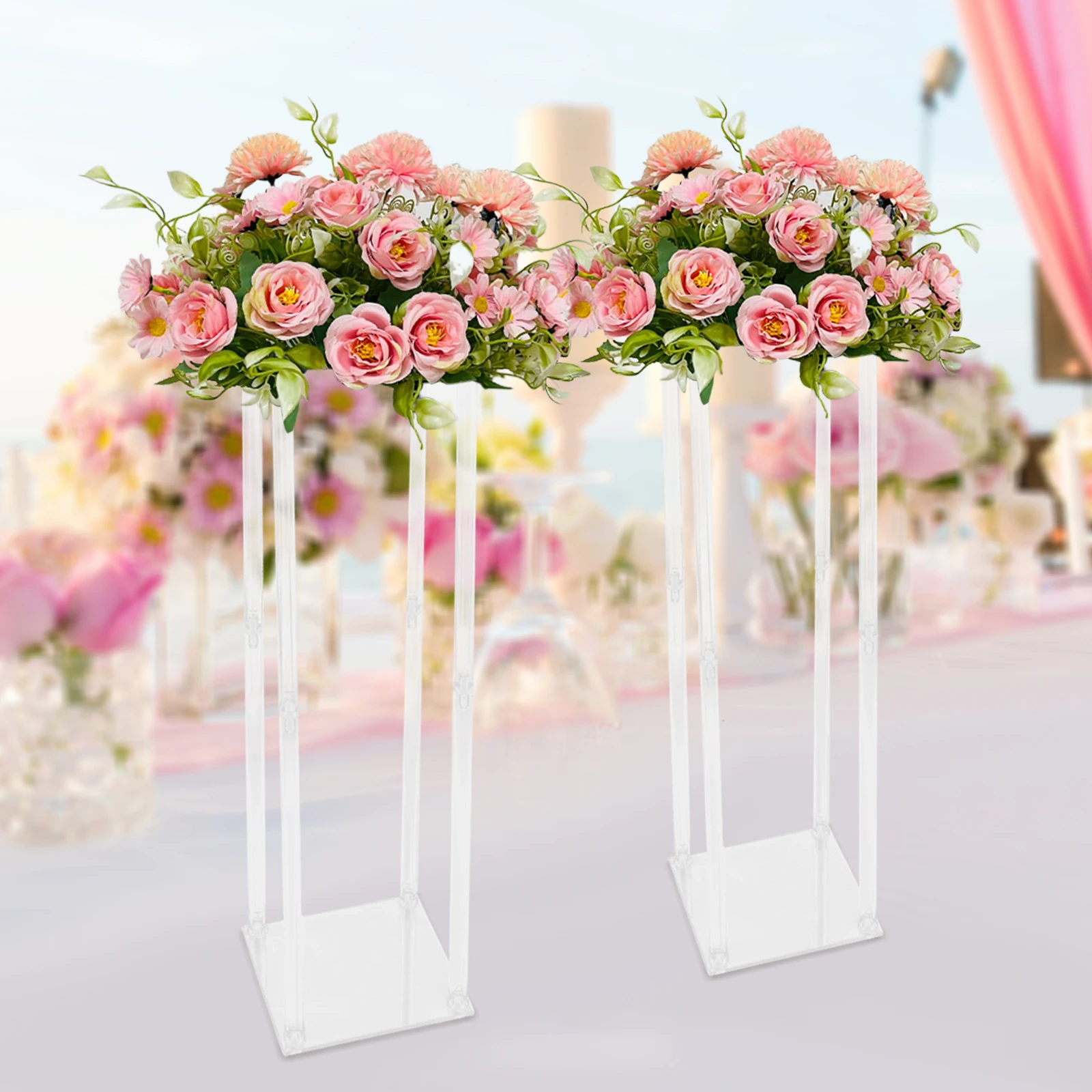 Gold Wedding Flower Stand,  Acrylic Wedding Geometric Flower Vase Column Stand for Wedding Party Table Centerpiece for Home