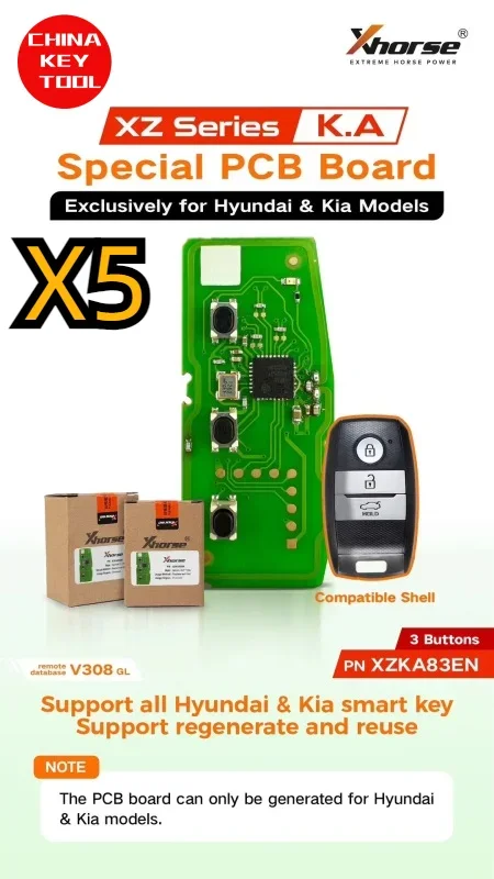 5 PCS Xhorse XZKA83EN Special PCB Remote Key 3 Buttons Exclusively for Hyundai & Kia without key case