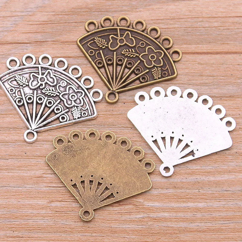 20Pcs 24*28MM 2 Color Retro Zinc Alloy Hollow Flower Fan Charm Porous Connectors Linker For DIY Pendant Jewelry Accessorie