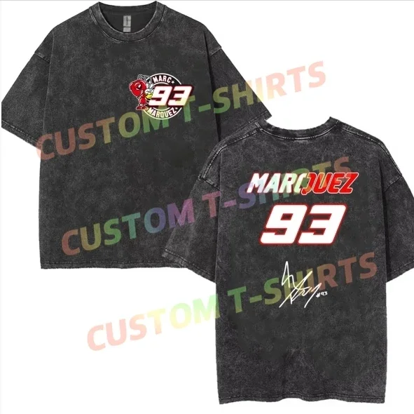 

2025 retro washed old heavy cotton solid color short-sleeved Tshirt summer loose top tide No. 93 Motor Marquezs T-shirt