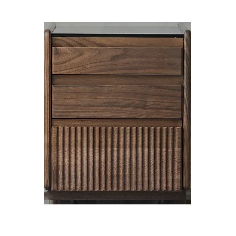 Simple black walnut bedside table solid wood movable Nordic living room study side storage