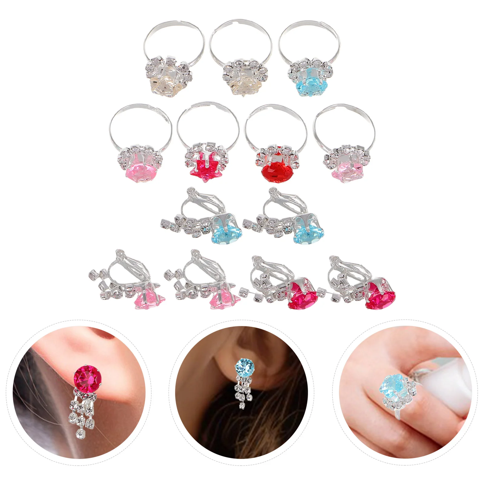 

Children's Jewelry Set Princess Party Favors Rings for Teen Girls Toys Accessories Plastic Kids Dress up Earrings Toddler