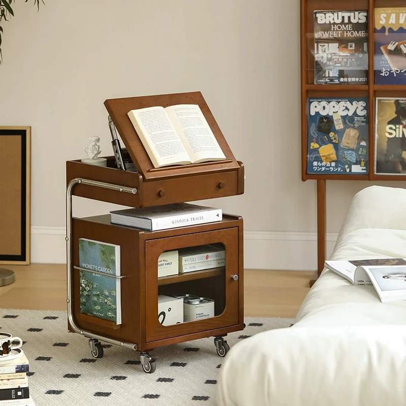 Mesita de noche de madera maciza, mueble de almacenamiento para dormitorio, estante