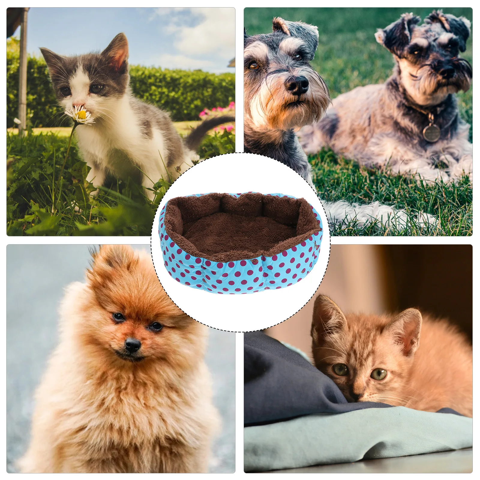 

Cotton Polka Dot Pet Dog Cat Bed House Octagonal Shaped S Blue Soft Comfortable Waterproof Non-Woven Fabric Removable Mat