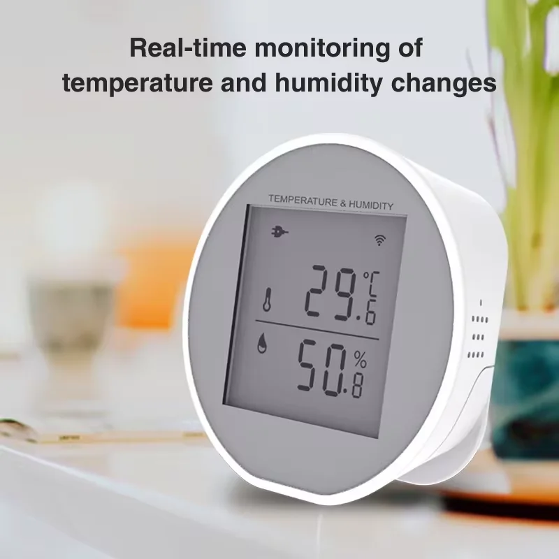 Tuya WiFi Temperature Humidity Sensor LCD Digital Display Thermometer Sensor 55dB Sound Alarm Support USB Or Battery Powered