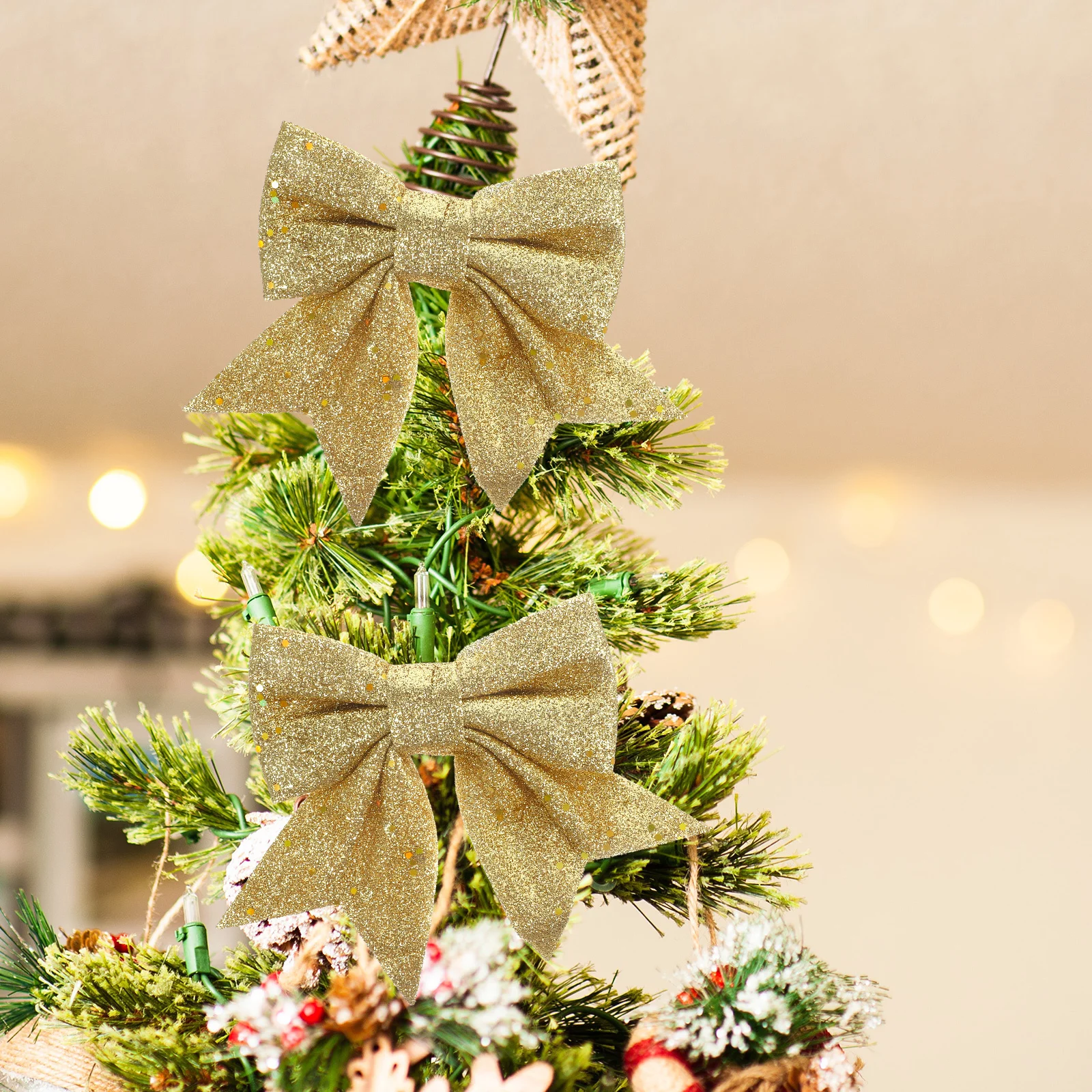 

6Pcs Xmas Bow-Knot Decorations Gold Christmas Tree Ornaments Bow Adornments Home Party Decor Bow-Knot Decors Christmas Ornament