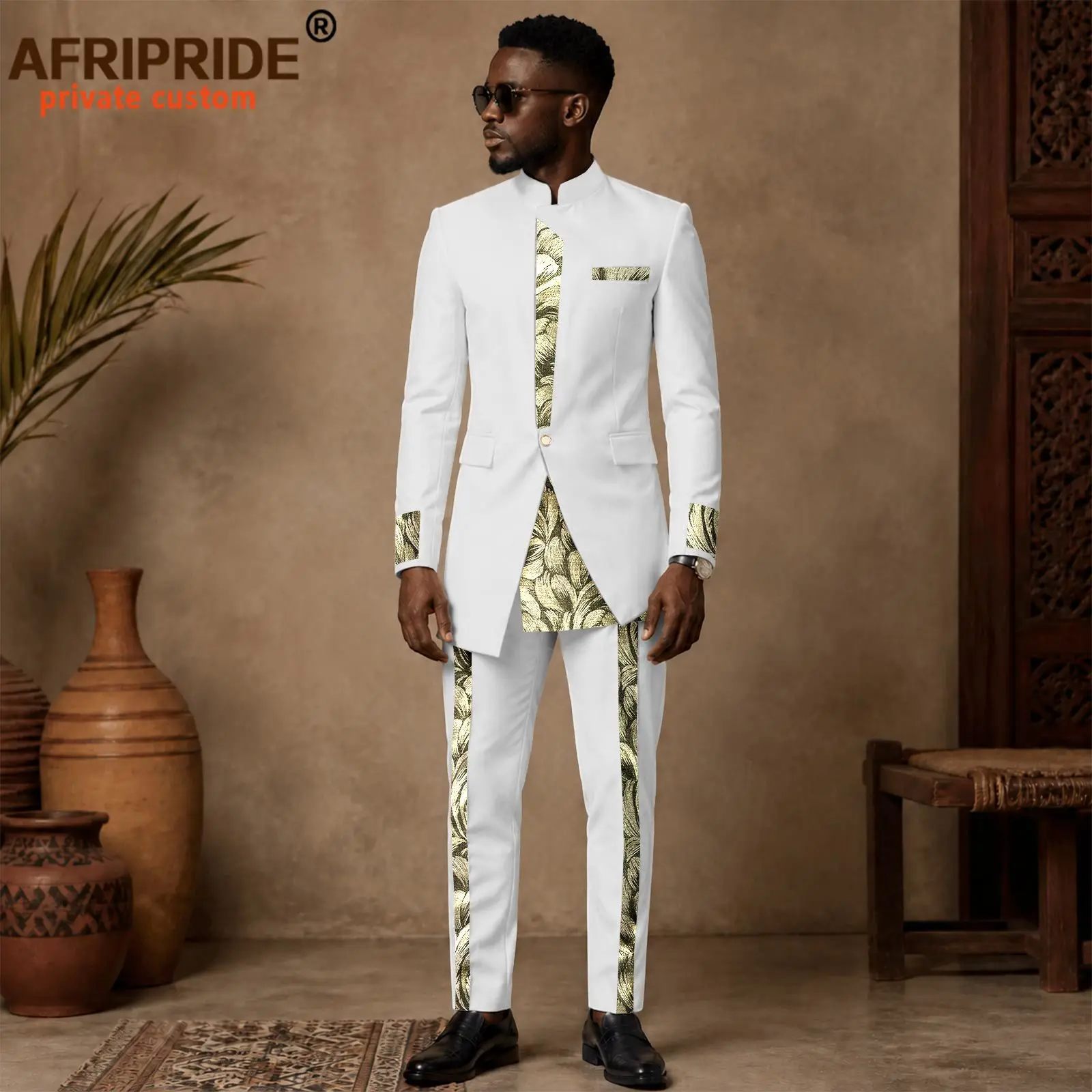 Men`s Business Suit Stand Collar Applique Blazer and Trousers 2 Piece Set for Men Regular Fit Suit African Clothes 2616099