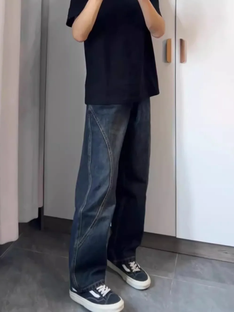 

Мужские джинсы в стиле ретро с американским колоритом, широкие брюки с потертостями, повседневные, свободного прямого кроя, универсальные длинные брюки, модные джинсовые штаны