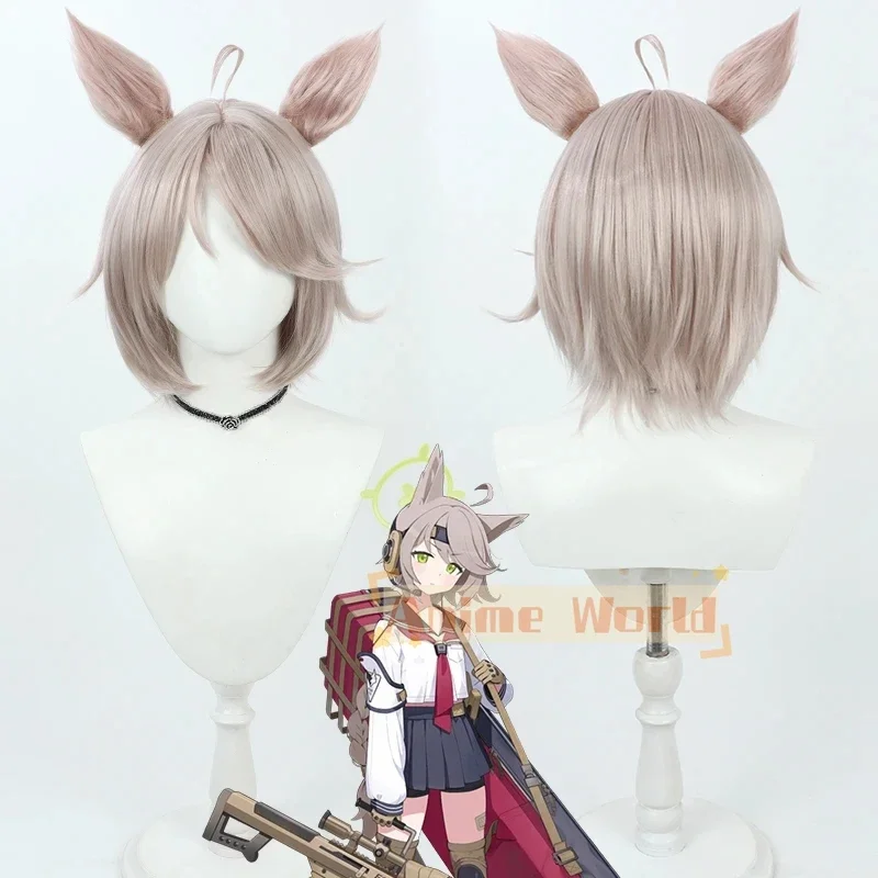 

Game Blue Archive Otogi Cosplay Wig with Ears Short Heat Resistant Synthetic Hair Halloween Role Play Party + Free Wig Cap