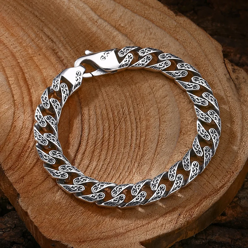 BOCAI New 100% S925 Silver Vine Grass Pattern Bracelet for Men and Women Fashion Punk Style Personalized Jewelry Dropshipping