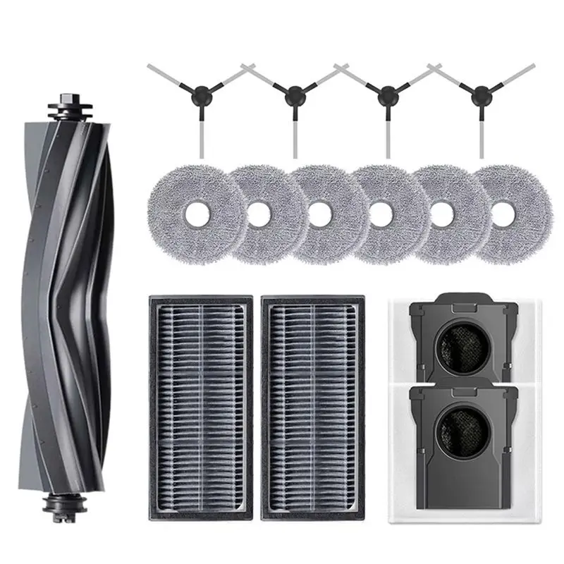 

Запасные части для робота-пылесоса Dreame L10s Pro Ultra: основная щетка, боковая щетка, салфетка для влажной уборки, HEPA-фильтр, мешок для сбора пыли, аксессуары.