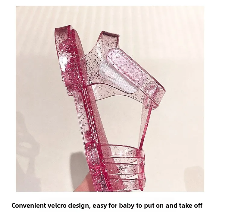 2026 Neue Mädchen Glitzer-Jelly-PVC-Sandalen für Kleinkinder mit Schnallenverschluss, Retro-Geflecht und Cut-Outs, Sommer-Strandschuhe – Detail 7