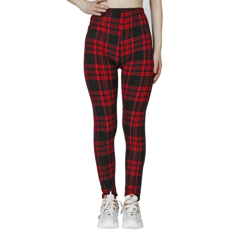 Black and Red Checkered WOMEN\'S Sports and Fitness Leggings