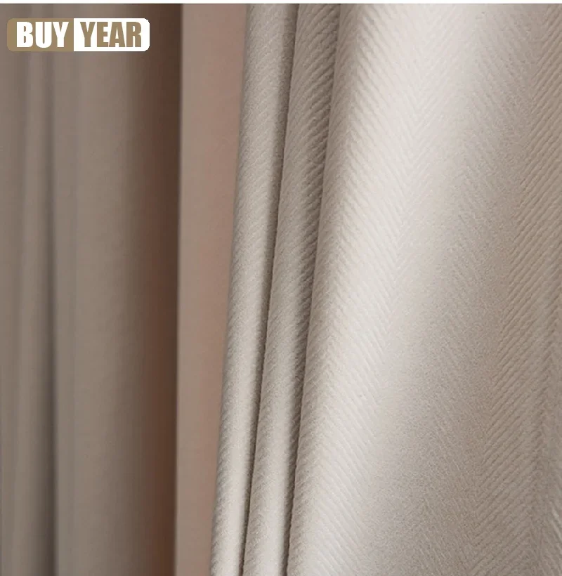 

Nordic Mink Velvet Fishbone Pattern Creamy White Blackout Bedroom Curtains For Living Room Luxury Physical Theme Curtains