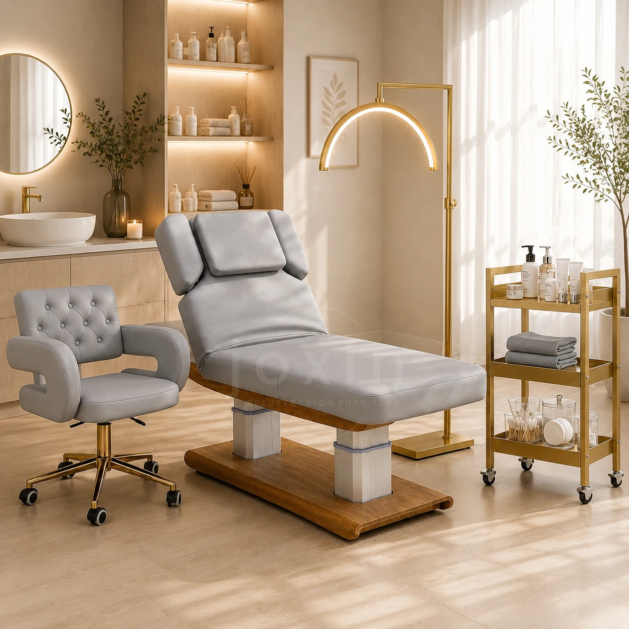 JOXIN Electric Facial Bed with Flip up Armrests High Density Foam and Wired Hand Control for Beauty Salon Furniture Wholesale
