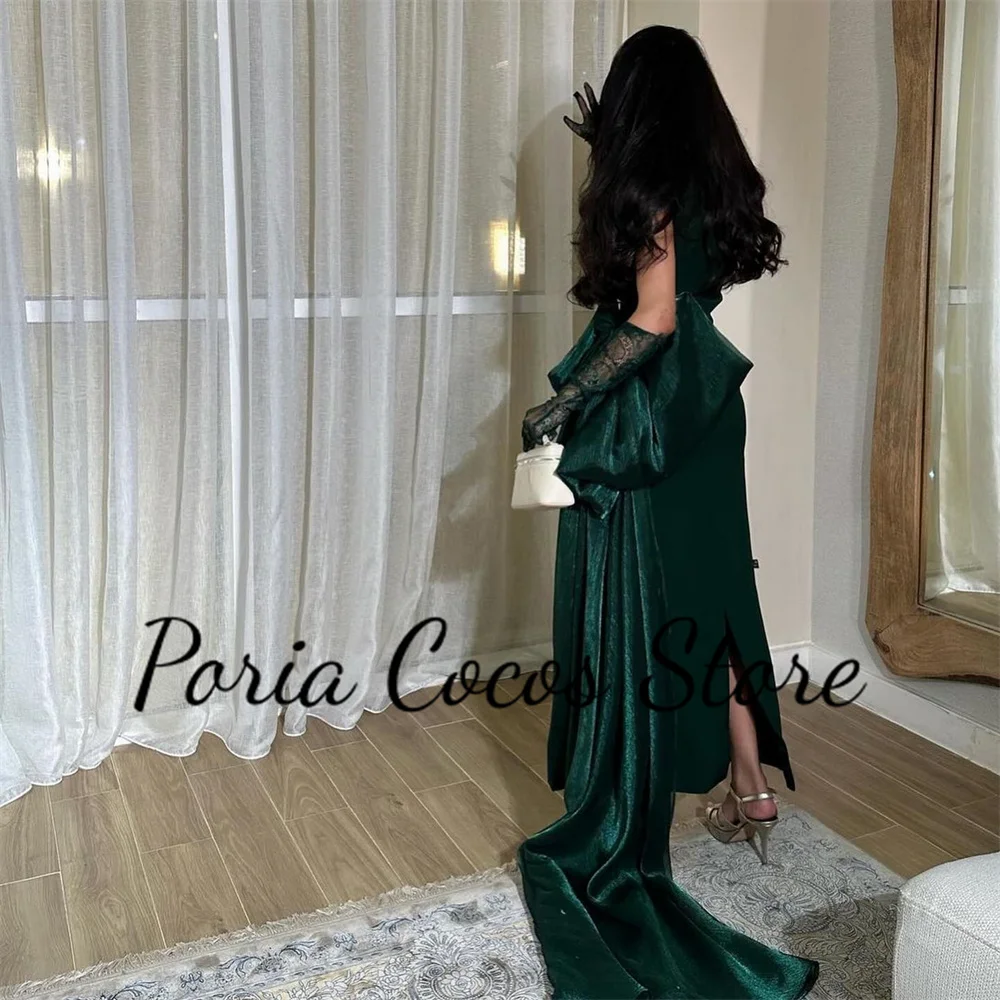 Customized Velvet Dubai Prom Gown Single-Shoulder Sleeveless Sheath Bow Tea-Length Solid Color Elegant Women‘s Evening Party Dre