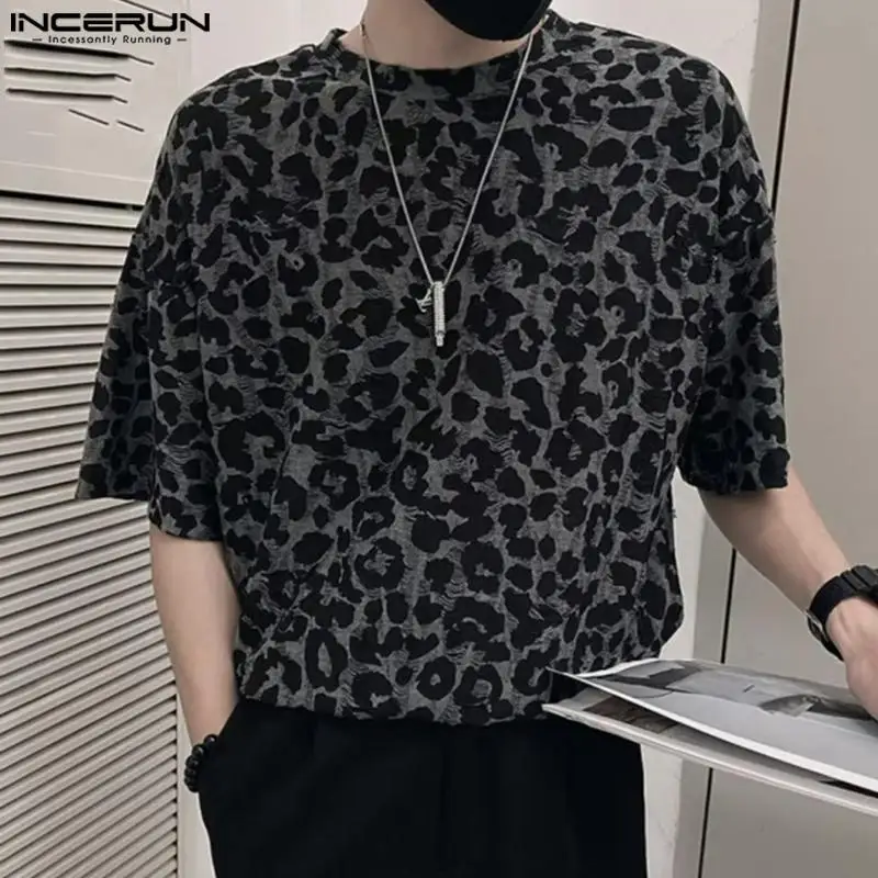 

INCERUN Tops 2024 Korean Style Handsome Men Leopard Printing T-shirts Casual Streetwear Hot Selling Short Sleeved Camiseta S-5XL