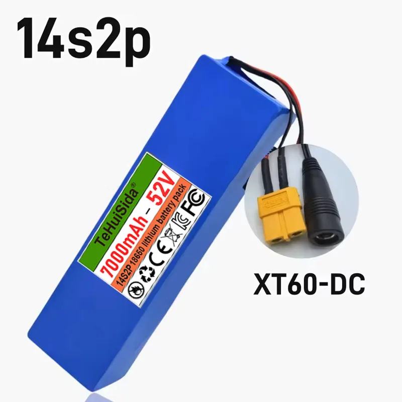 New 14S2P 52V 7000mAH Lithium Ion Battery Pack 1500W High Power for Bicycle Scooter Motorcycle Built in BMS 58.8V2A Charger