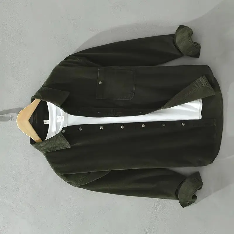 

New Italy Quality Corduroy Cotton Shirt Men Brand Trend Thickness Long Sleeved Comfortable Tops Clothing Chemise Homme Drop-ship