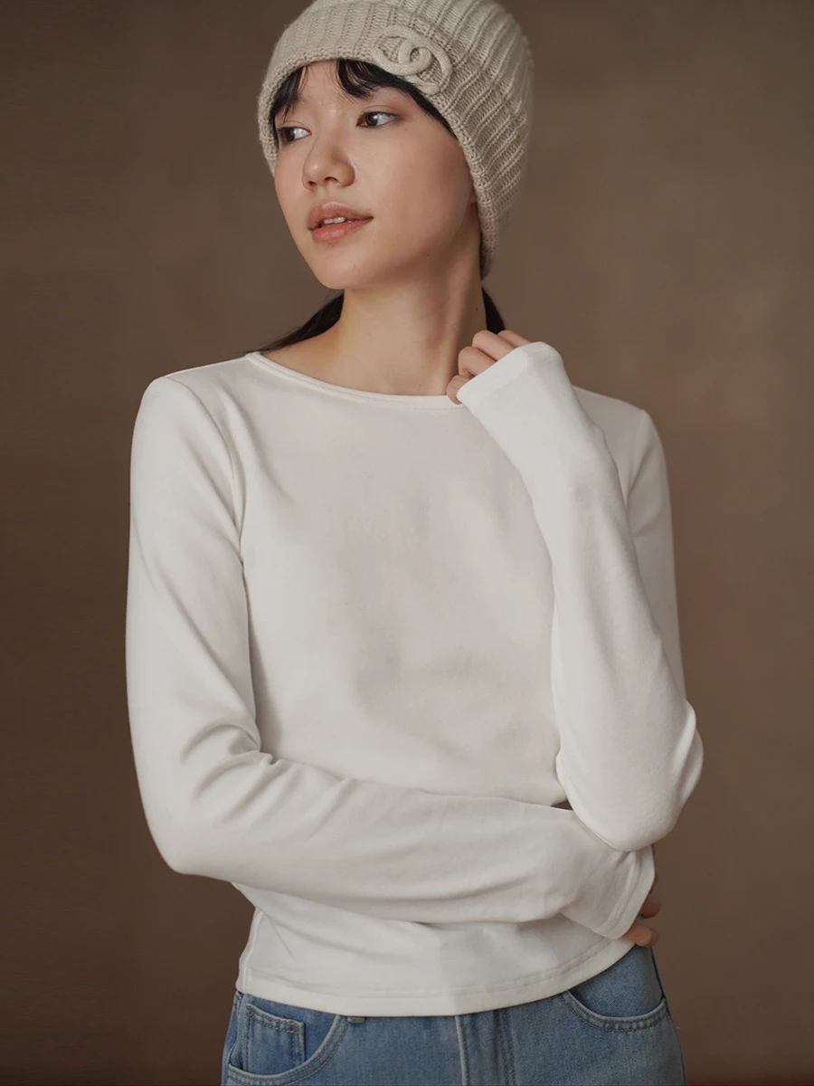 

Женская футболка Hacikis Thiened Basic Long Sve round Ne, приятный для кожи хлопковый эластичный вязаный топ для поездок на работу и ежедневный...