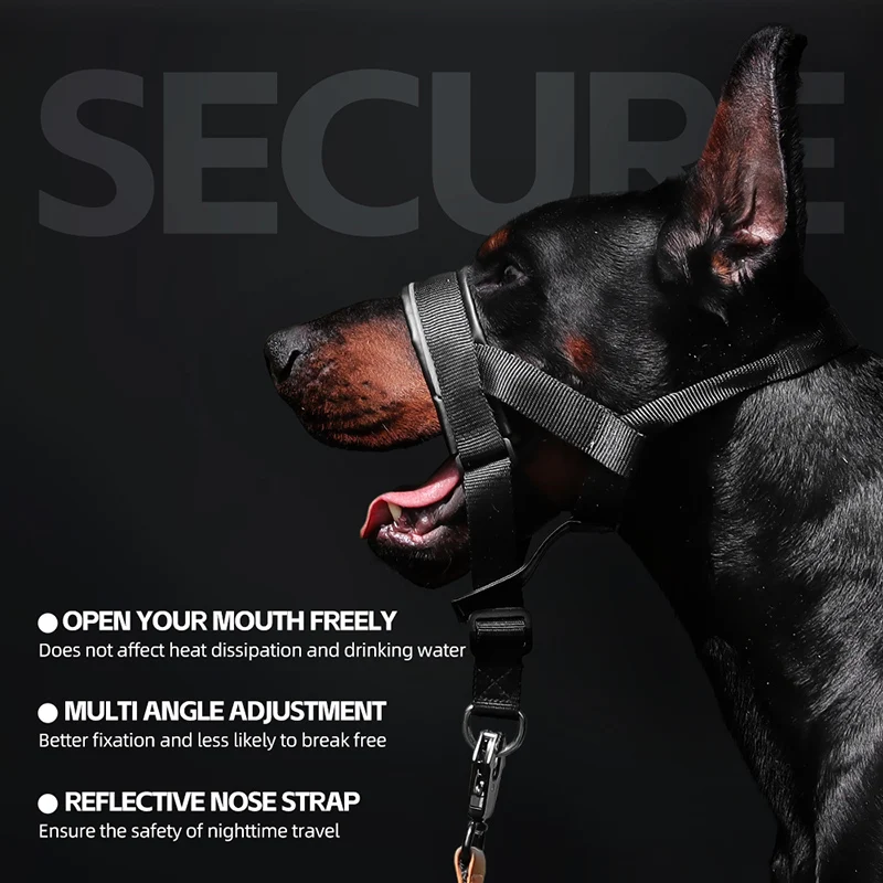 Durable Reflective Tactical Dog Muzzle Anti-Bite Anti-Barking Soft Adjustable Leather Pet Mouth Cover Dog Training Accessories