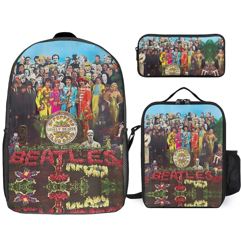 Gitarist Casual De Beatle Knappe Uitstekende Muzikant 6 3 In 1 Set 17 Inch Rugzak Lunch Tas Pen Tas Stevige Rugzak Cosy Spor