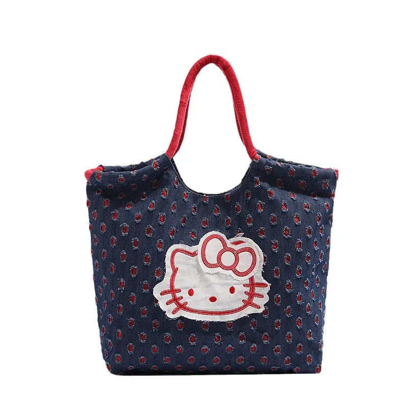 Sanrio Hello Kitty Neue Cartoon Retro Denim Patch Damen Handtasche Große Kapazität Freizeit Reise Hand Tragen Schulter Tasche