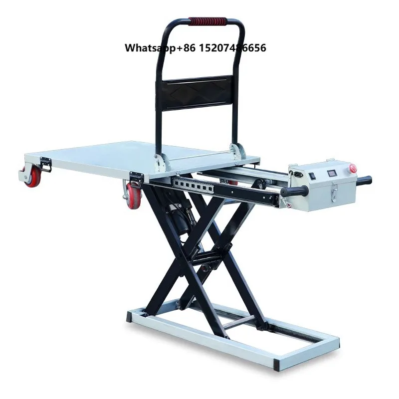 Electric Hydraulic 4-Wheel Lift Table Trolley Stainless Steel Scissor Lifting Goods Cart Electric Lifting Small Trolley Cart
