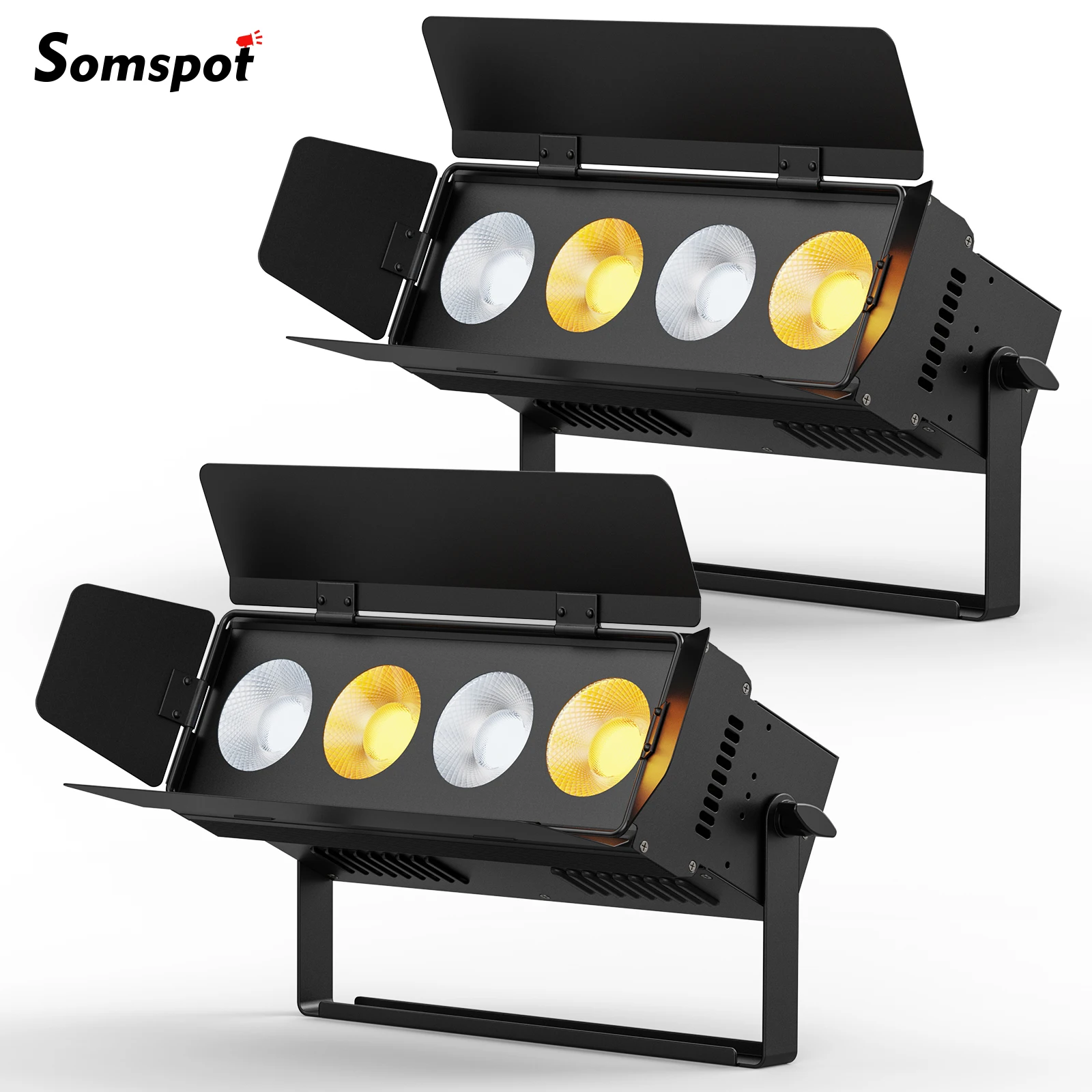 Somspot Spotlights 200W COB LED Par Light with Barn Doors DMX512 Stage Lighting Effect for Disco Party Concert Church, 2PCS/SET